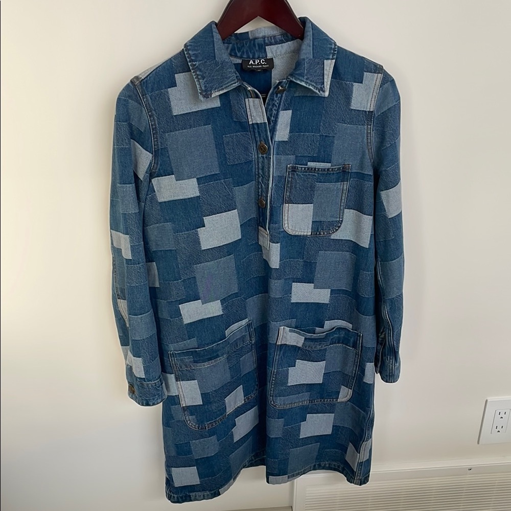 A.P.C. Patchwork Denim Shirt Dress - Blue